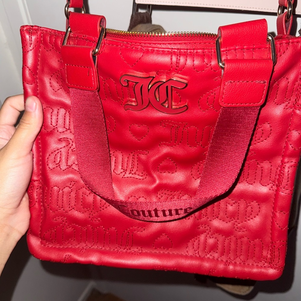 Juicy Couture Red Leather Tote Bag with Embossed Detailing